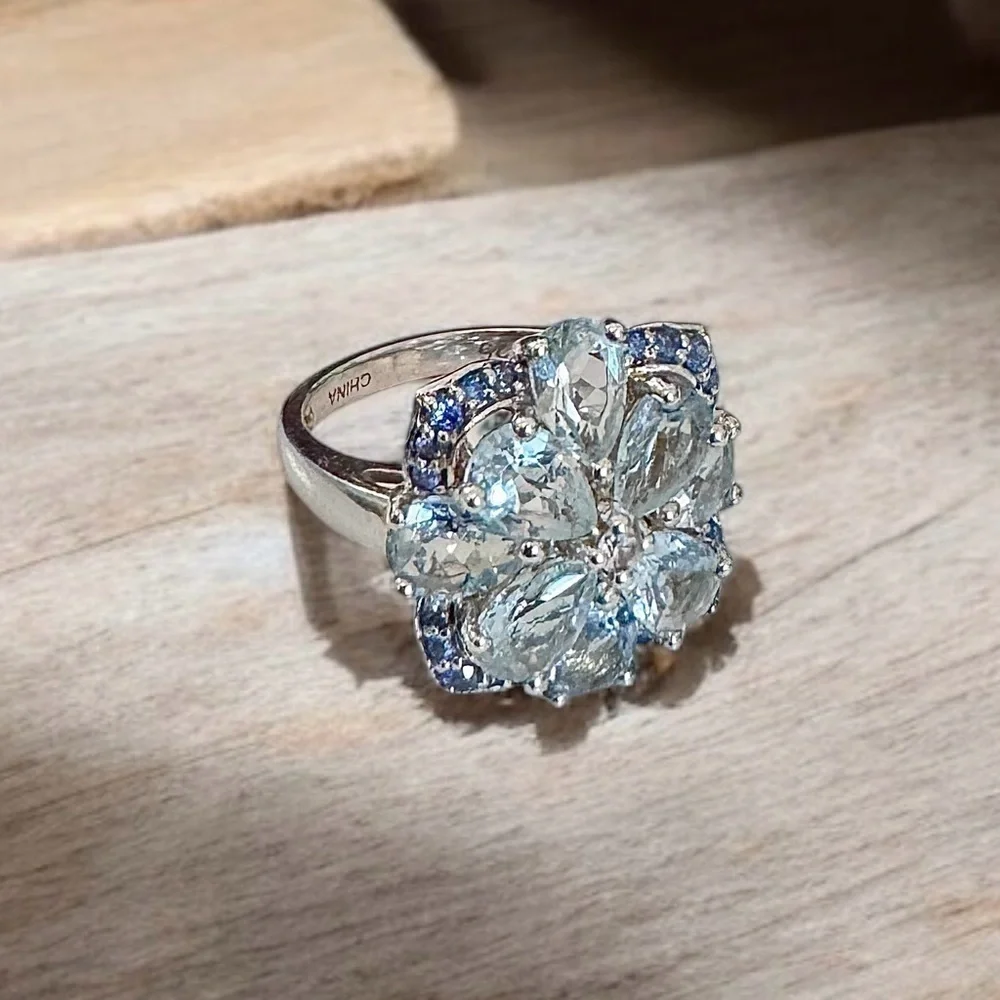 Michelle Albala Multi-Gemstone Framed Floral Sterling Silver Ring (5.25)